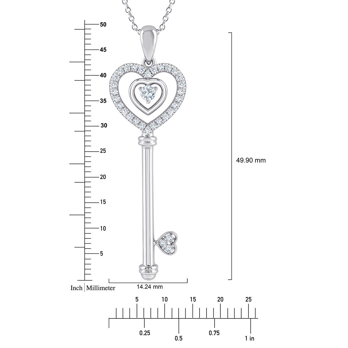 Dije de Diamantes 0.30ctw, Llave de Corazon, Oro Blanco 14K Dije de Diamantes 0.30ctw, Llave de Corazon, Oro Blanco 14K