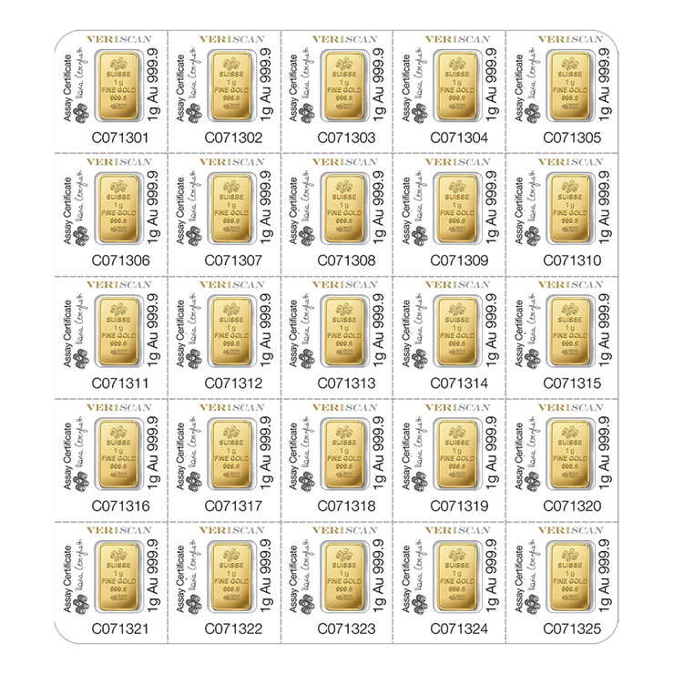 Lingotes de Oro 25 pz de 1g c/u PAMP