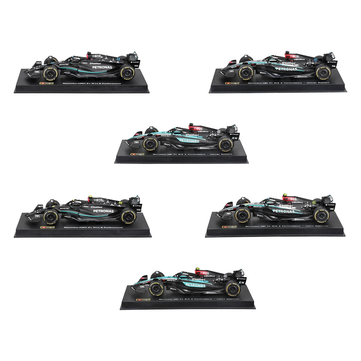 Colección de Autos de Carreras F1 Escala 1:43 Paquete de 6 Pzas. Mercedes AMG Petronas