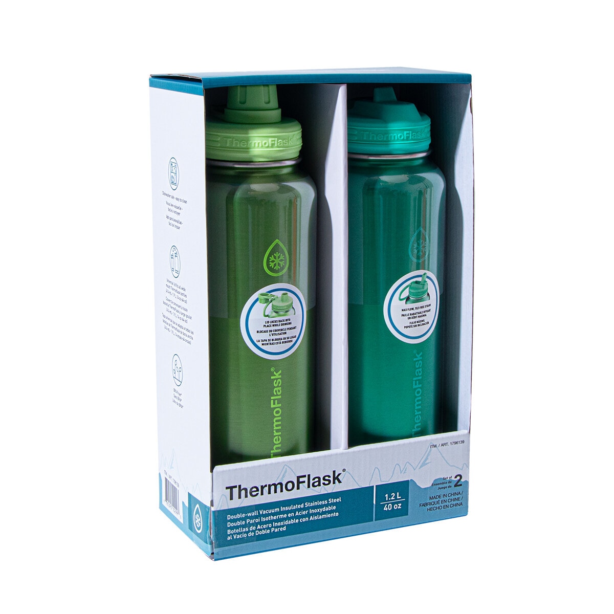 Thermoflask Botellas de Acero Inoxidable con Aislamiento al Vacio de Doble Pared 1.2L Verde/Azul