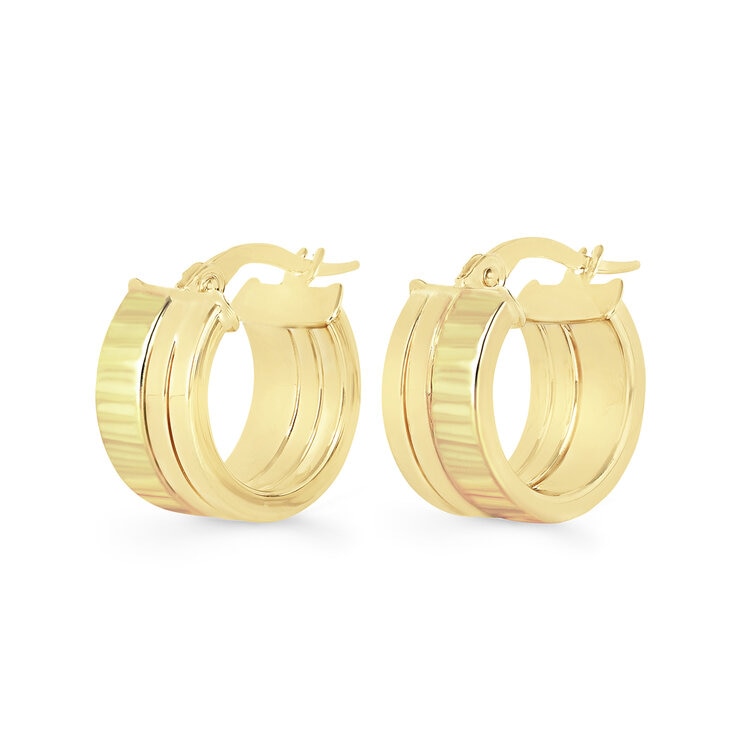 Aretes, Triple Fila, Oro Amarillo 14K Aretes, Triple Fila, Oro Amarillo 14K