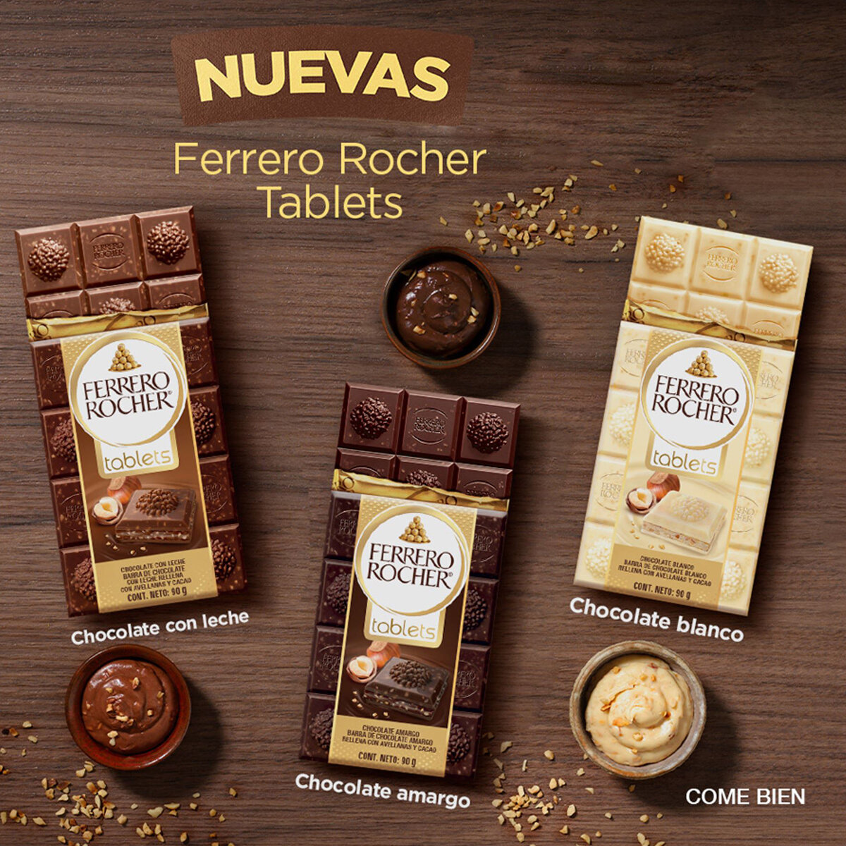 Ferrero Rocher Tabletas De Chocolate 3 pzas de 90g