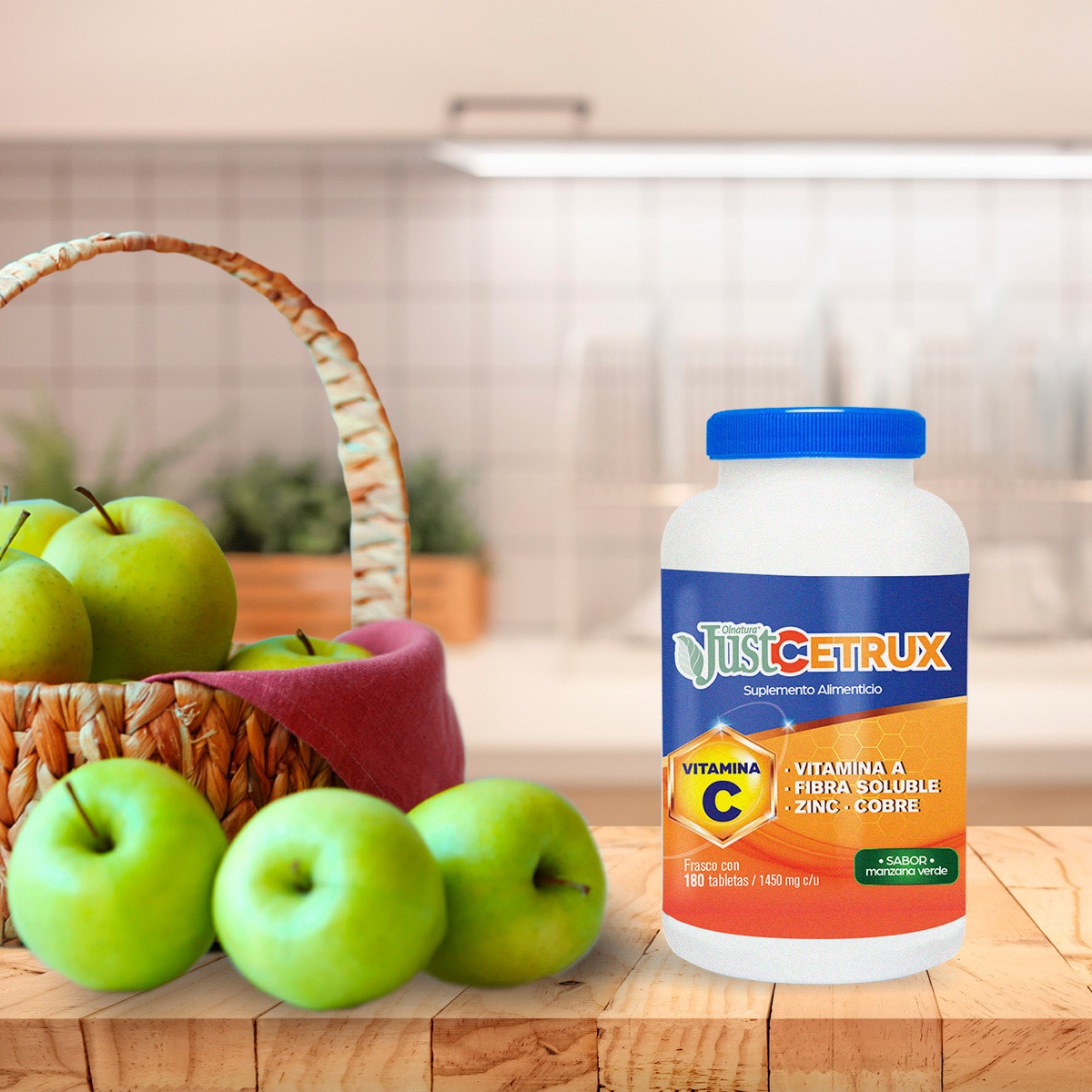 JustCetrux Vitamina C, Fibra Soluble, Zinc y Cobre Frasco con 180 Tabletas de 1450mg c/u