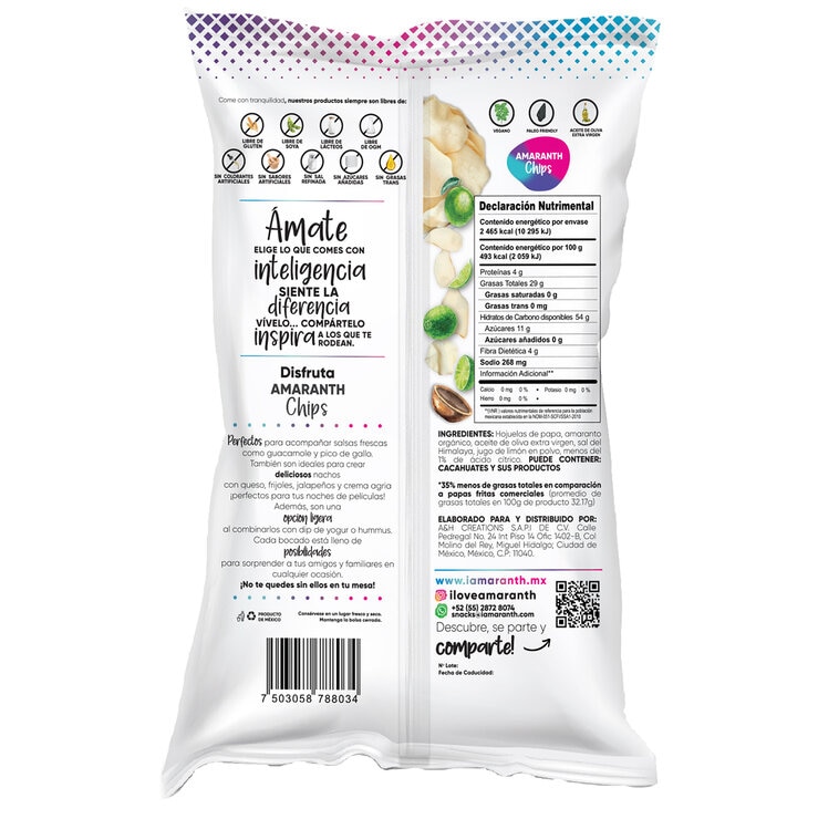 I Amaranth Chips Sabor Limón y Sal 500 g I Amaranth Chips Sabor Limón y Sal 500 g