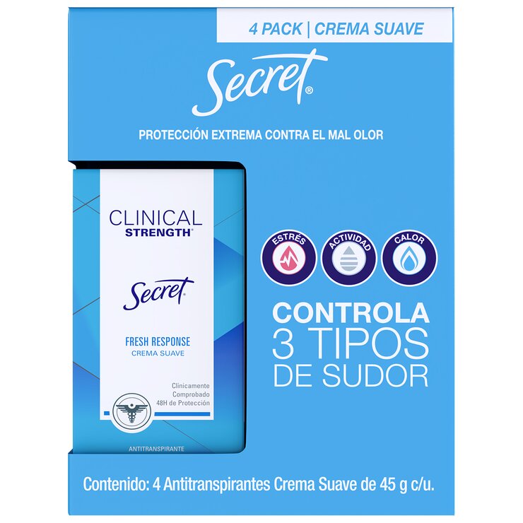 Secret Antitranspirante en crema Clinical Strength 4 piezas de 45 g
