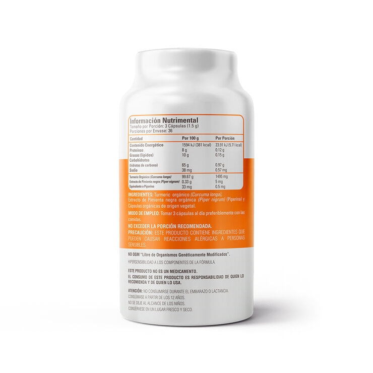 Organic Side Cúrcuma con Piperina 110 Cápsulas