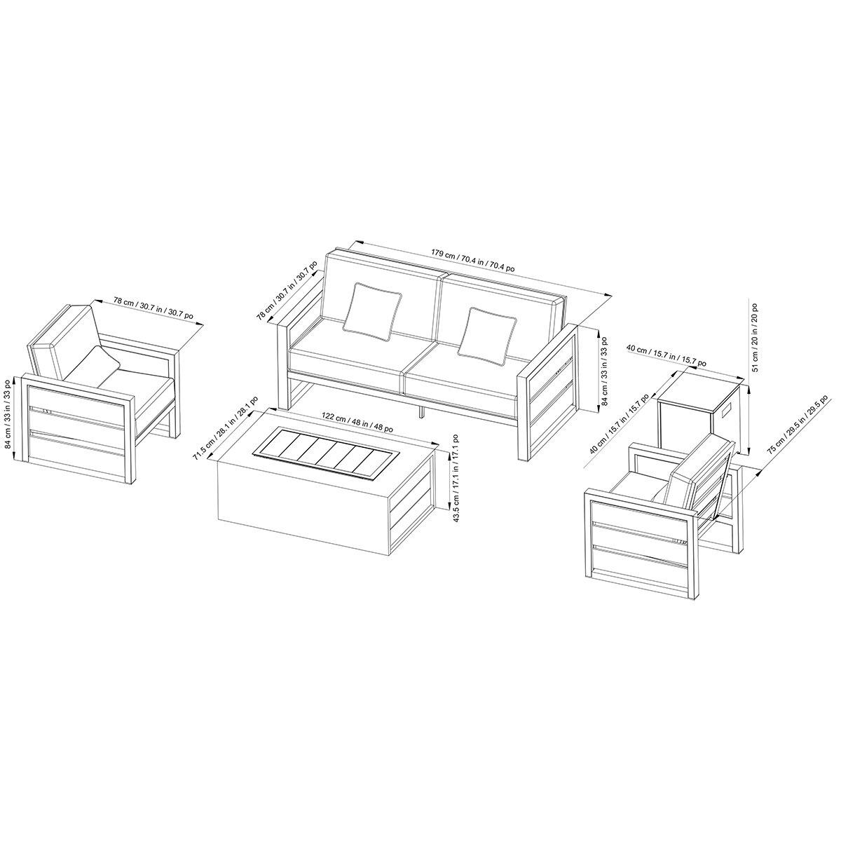 SunVilla, Bradford Juego de 5 Piezas con Fogatero para Patio
