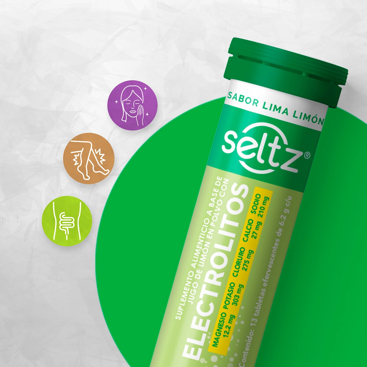 Seltz Electrolitos 3 Tubos de 13 Tabletas Efervescentes c/u Sabor Lima Limón