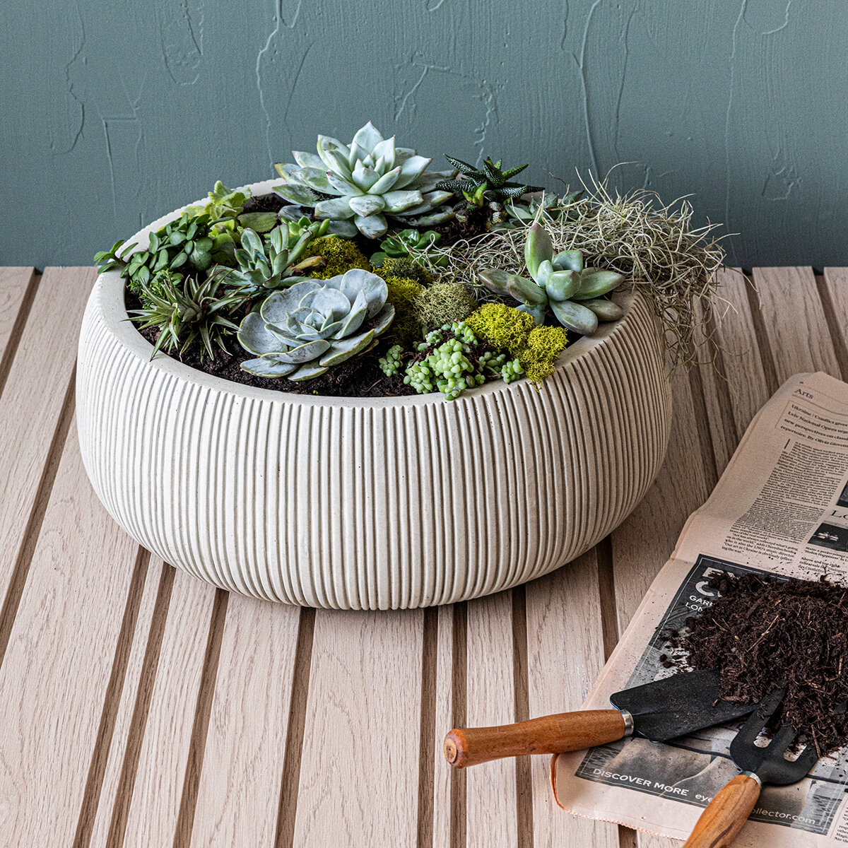 Over & Back, Pillarbloom Maceta de Fibra de Arcilla Blanca