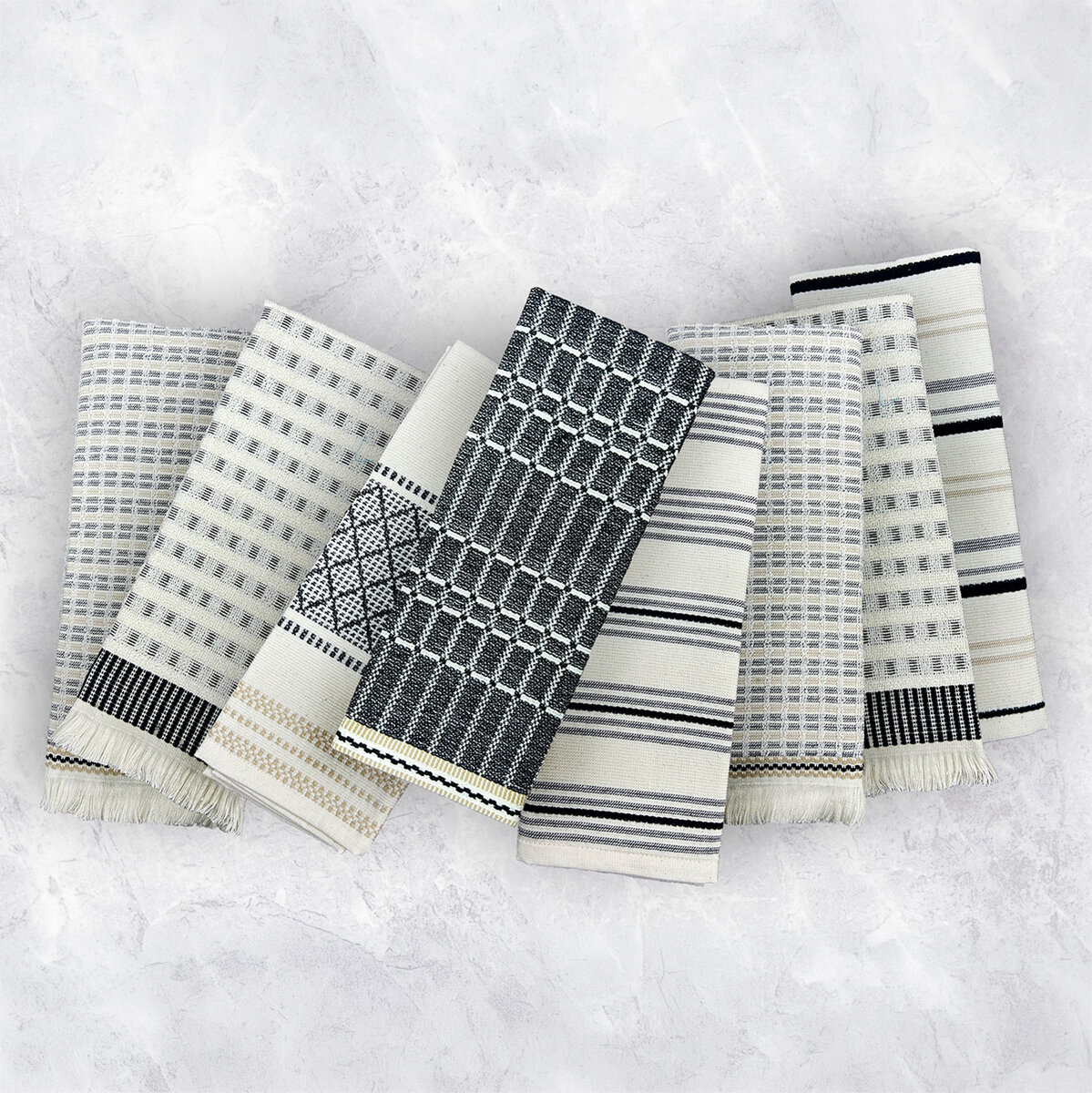 Juego de 8 Toallas de Cocina, Lineas Negras