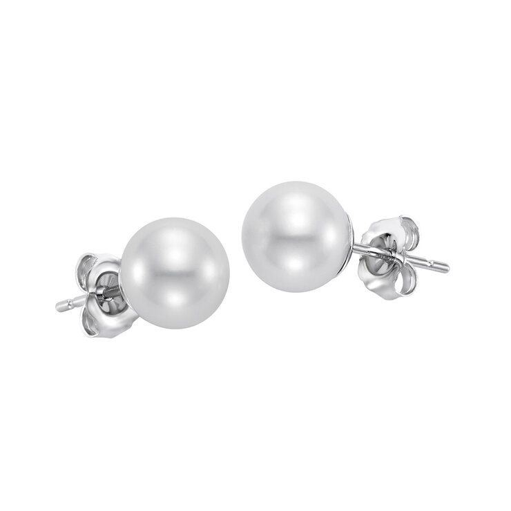 Aretes de Perla Cultivadas, Oro Blanco de 14K