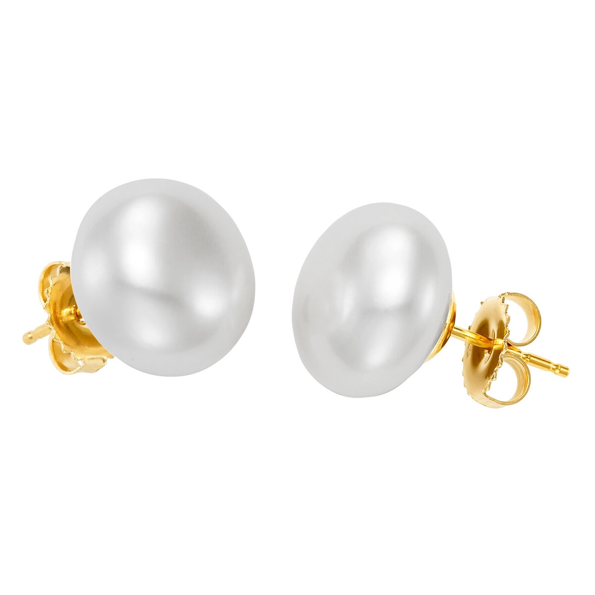 Aretes de Perlas Cultivadas, 12-13mm, Oro Amarillo de 14K