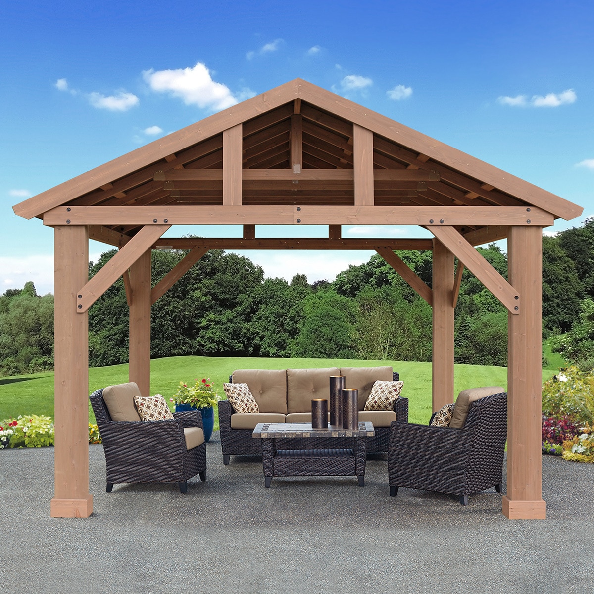Yardistry Pérgola de Madera con Techo de Aluminio de 4.2 m x 3.6 m