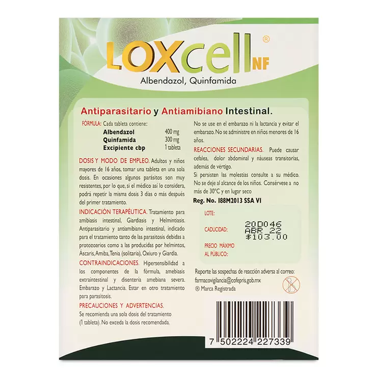 Loxcell NF 3 Cajas con 1 Tableta c/u Albendazol 400mg/Quinfamida 300mg