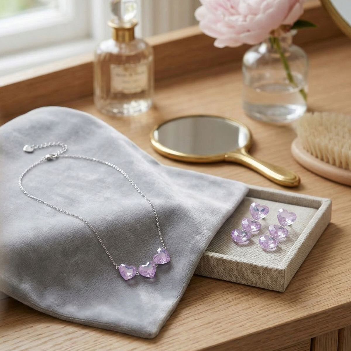 Mayfer, Juego de Collar y Aretes, Corazones con Cristal Austríaco