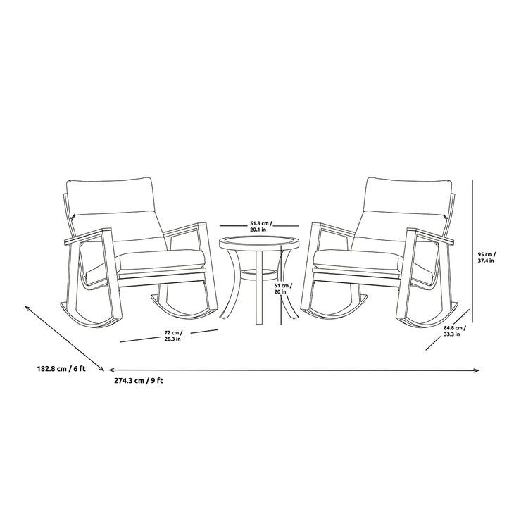 Grand Leisure, Caden Set Bistro de 3 Piezas Tipo Mecedora Grand Leisure, Caden Set Bistro de 3 Piezas Tipo Mecedora