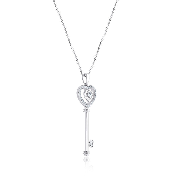 Dije de Diamantes 0.30ctw, Llave de Corazon, Oro Blanco 14K Dije de Diamantes 0.30ctw, Llave de Corazon, Oro Blanco 14K