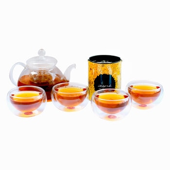 Zoma Tea Colección de Juego de Tetera con 4 tazas de Doble Cristal y un Té 80 g