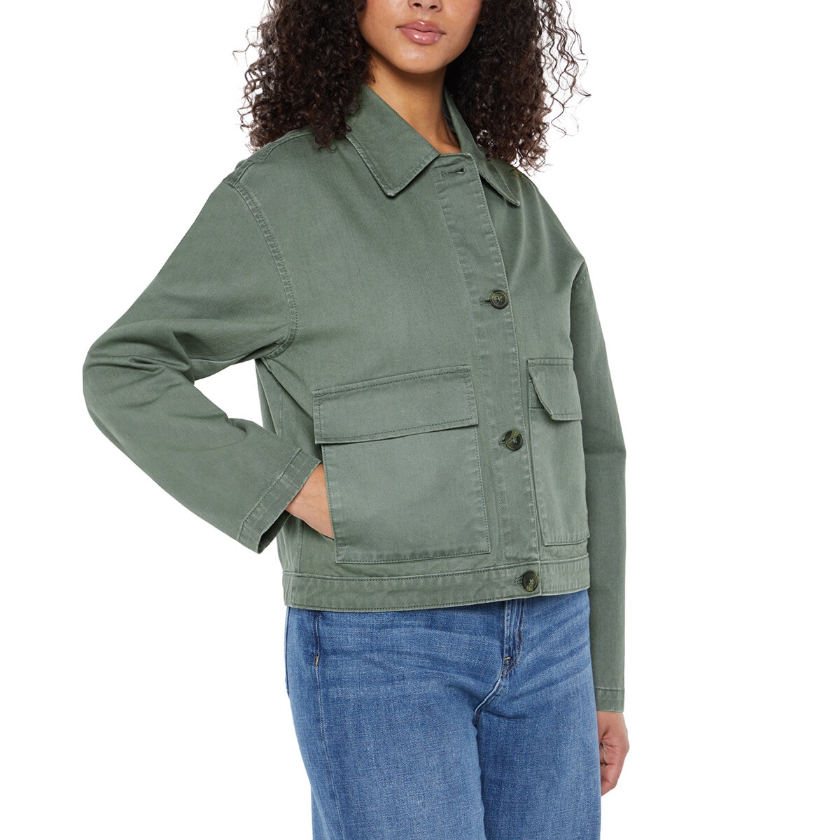 Three Dots Chamarra ligera para Dama Verde Extra Chica