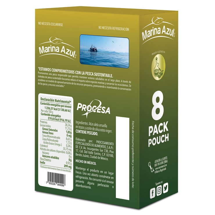 Marina Azul Atún en Aceite de Oliva Pouch 8 sobres de 74 g