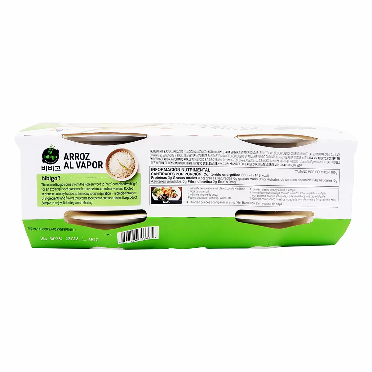 Bibigo Arroz al Vapor Blanco 6 pzas de 210 g