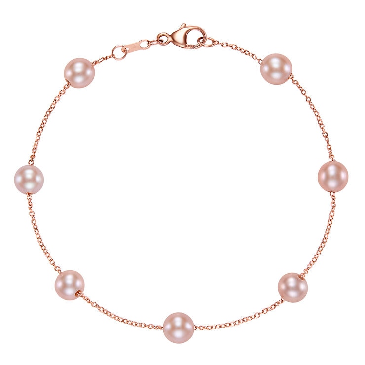 Pulsera de Perlas Cultivadas Agua Dulce, Rosas, 5.5-6.0mm, Oro Rosa de 14K