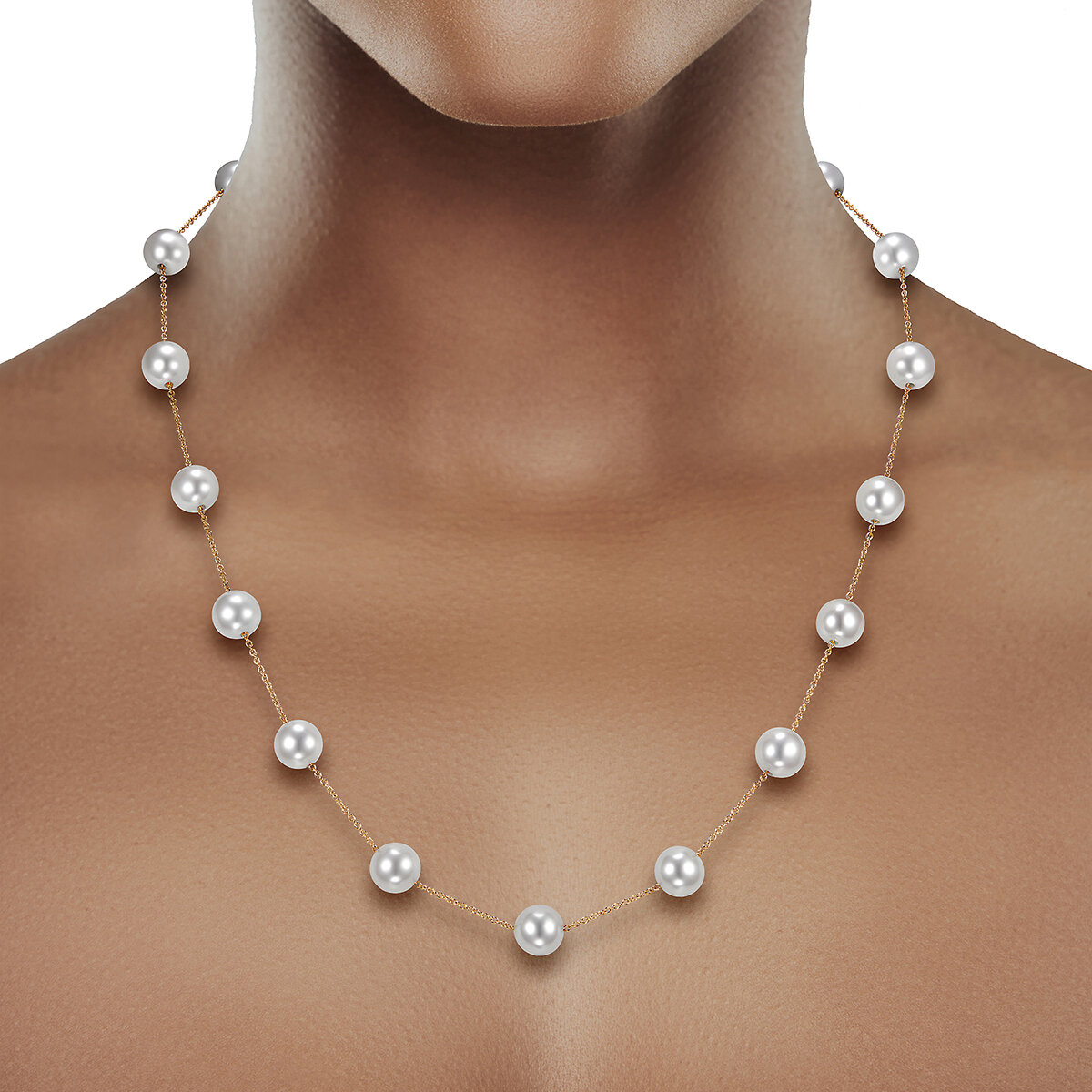 Collar de Perla Cultivada Agua Dulce, 45.72cm, Oro Amarillo de 14K