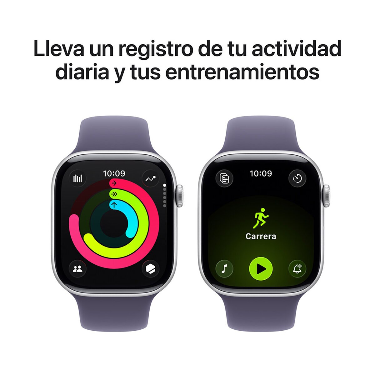 Apple Watch Series 11 (GPS) 46mm Aluminio Plata + Correa Deportiva Morado Niebla - Talla M/L