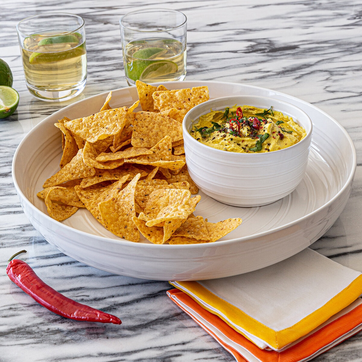 Over & Back Botanero Chip & Dip de Cerámica, 2 piezas