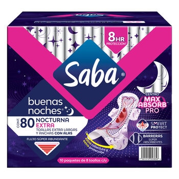Saba Buenas Noches Extra Toallas Femeninas 80 Pzas