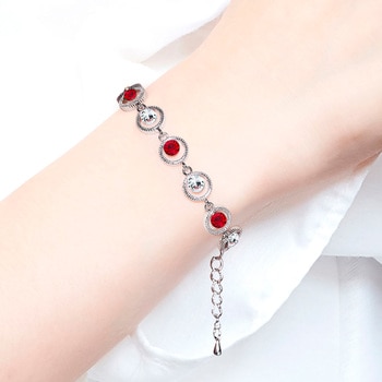 Mayfer, Pulsera con Cristal Austríaco, Rojo y Blanco