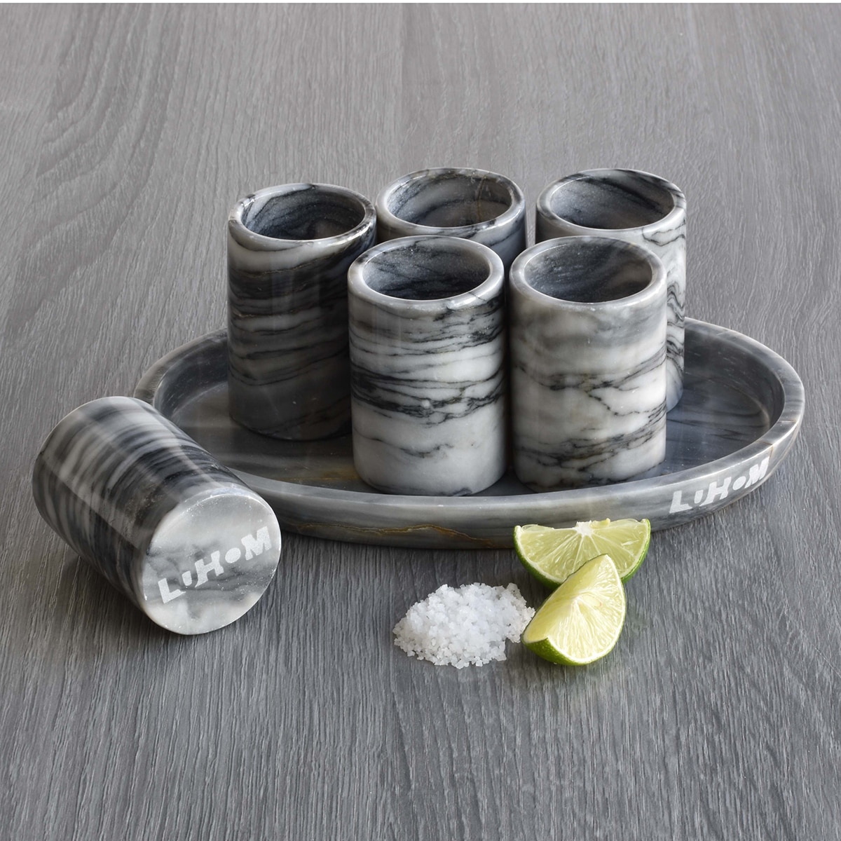 Luhom, Set de Tequileros y Base de Mármol 6 Piezas , Gris