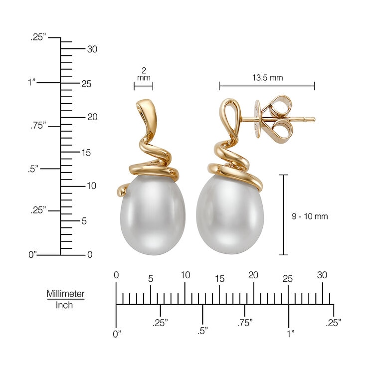 Aretes de Perlas Cultivadas, Oro Amarillo de 14K
