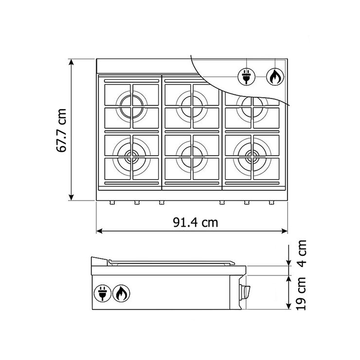 Smeg Parrilla de gas 90cm