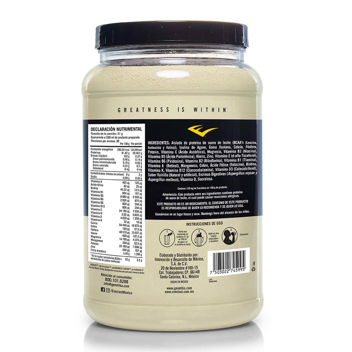 Proteína en Polvo Sabor Vainilla, Everlast Whey Isolate Costco México