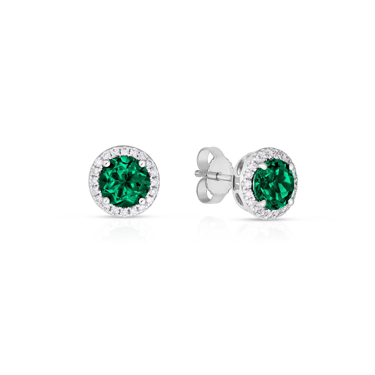 Aretes de Esmeralda Creada con Diamante 0.17ctw, Oro Blan...
