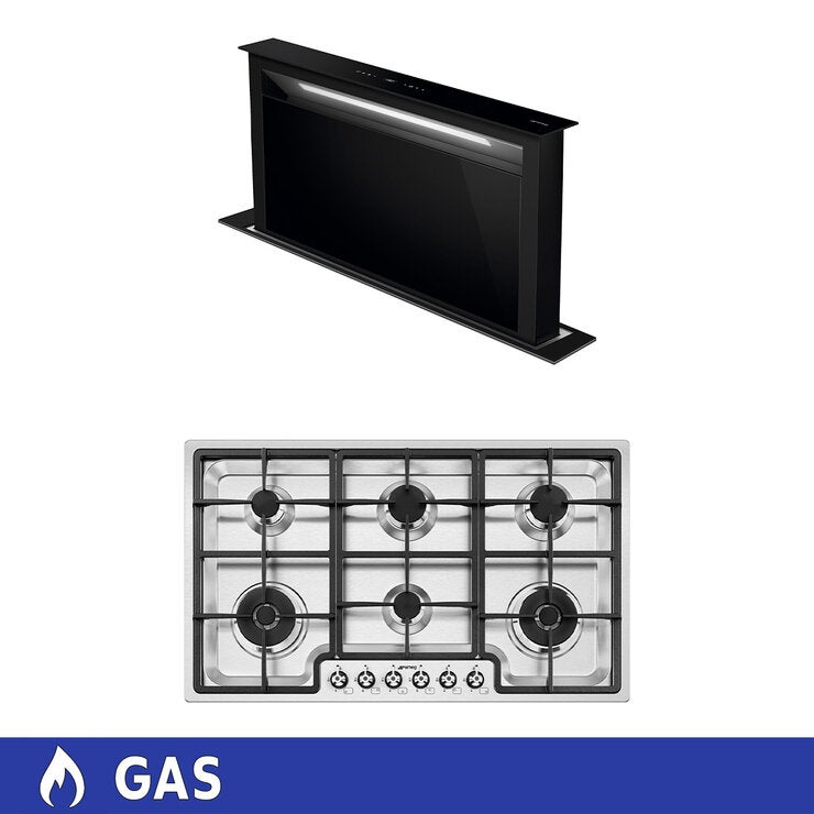 Smeg Combo de Parrilla de 6 Quemadores de Gas + Campana de 90cm Smeg Combo de Parrilla de 6 Quemadores de Gas + Campana de 90cm