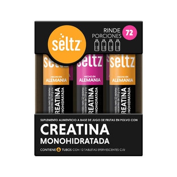 Seltz Creatina Monohidratada 6 Tubos de 12 Tabletas Efervescentes c/u Sabor Mango y Berry Seltz Creatina Monohidratada 6 Tubos de 12 Tabletas Efervescentes c/u Sabor Mango y Berry