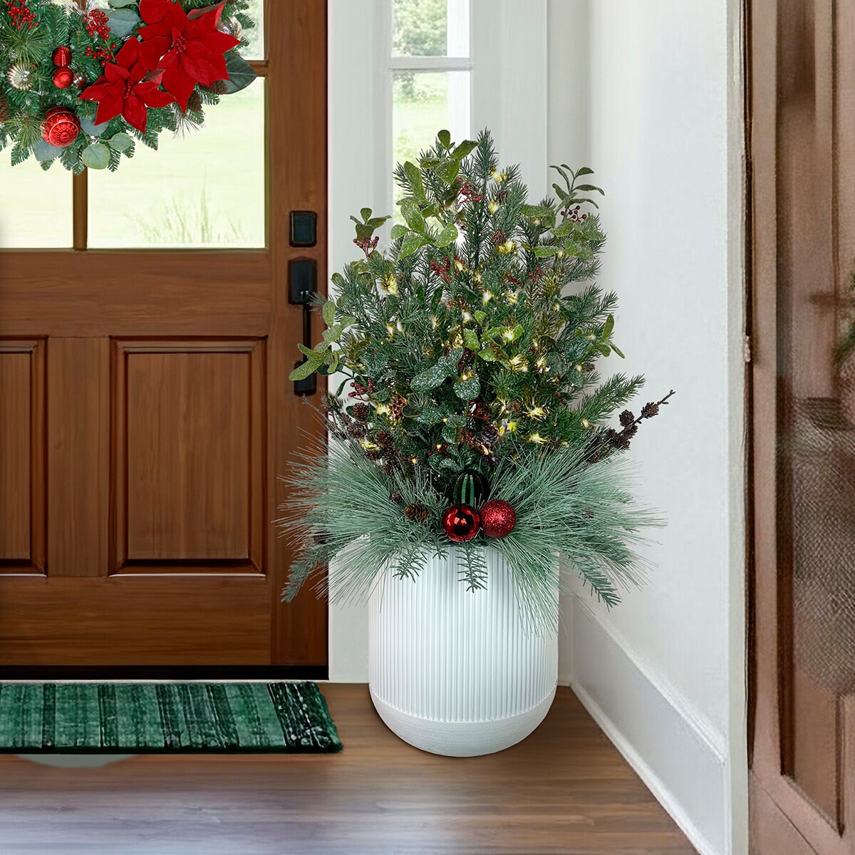 Topiario Festivo con Luces Led, Modelo Maceta Blanca Topiario Festivo con Luces Led, Modelo Maceta Blanca