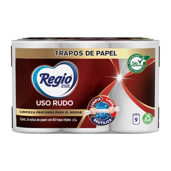 Regio Trapos de Papel Uso Rudo 9 Rollos