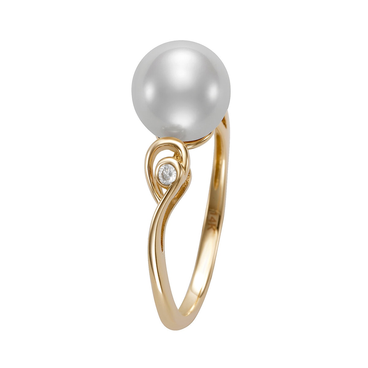 Anillo de Perlas Cultivadas, 8.0-9.0mm, con Diamantes 0.34ctw, de Oro Amarillo de 14K