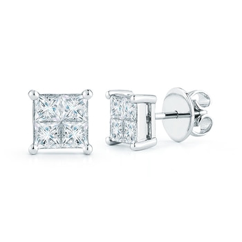 1.46ctw, Aretes de Diamantes, Corte Cuadrado, Oro Blanco de 14Kt