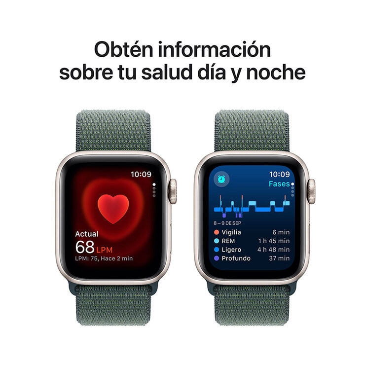 Apple Watch SE 2 (GPS) 40mm Aluminio Blanco Estelar + Correa Deportiva Belcro Verde - Unitalla
