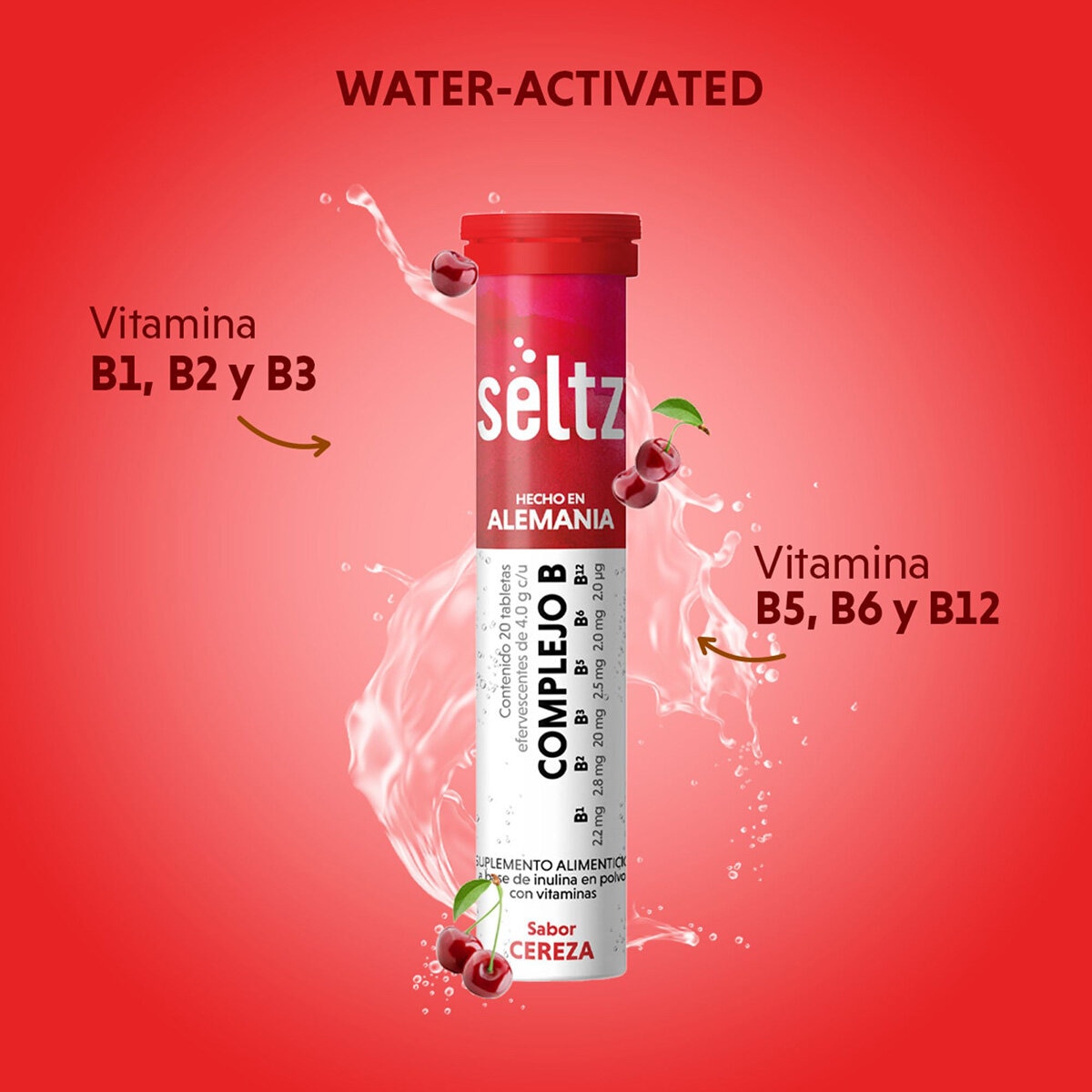 Seltz Complejo B 3 Tubos con 20 Tabletas Efervescentes c/u Sabor Cereza Seltz Complejo B 3 Tubos con 20 Tabletas Efervescentes c/u Sabor Cereza