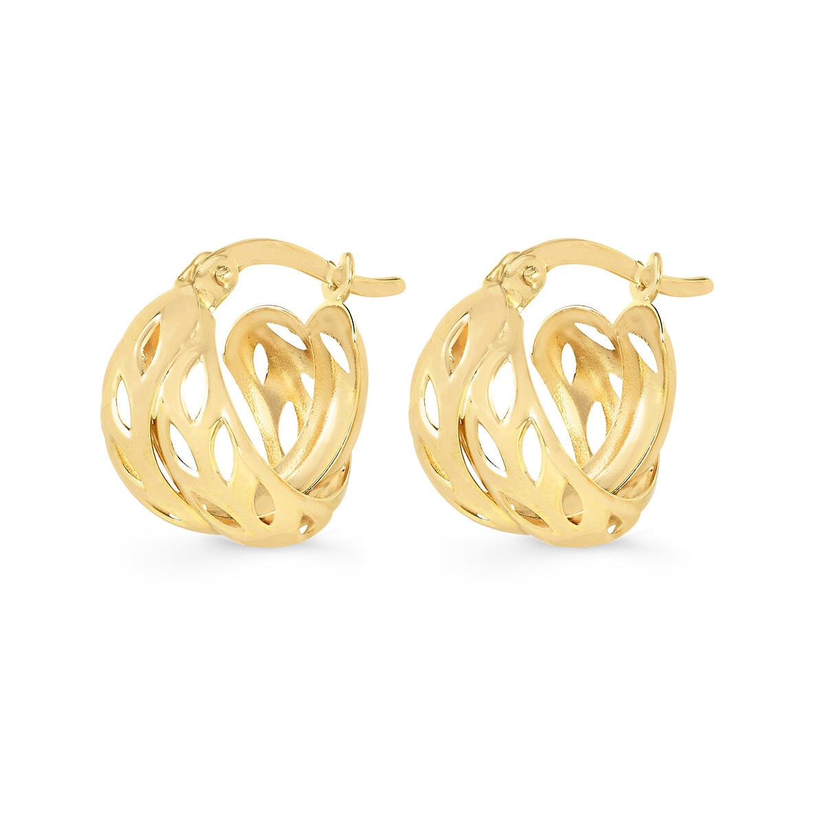 Aretes, Doble Fila con Diseno Calado, Oro Amarllo 14K Aretes, Doble Fila con Diseno Calado, Oro Amarllo 14K