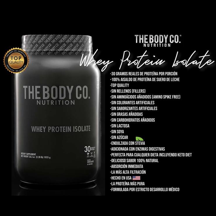 Proteína en Polvo Sabor Chocolate, The Body Co. Whey Isolate, 1035 g