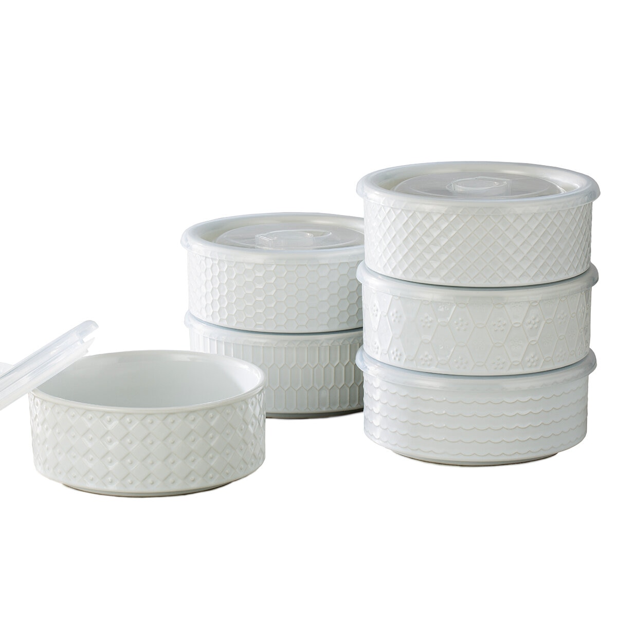 Signature Housewares Incorporated 6 Recipientes para Microondas con Tapas, Blanco