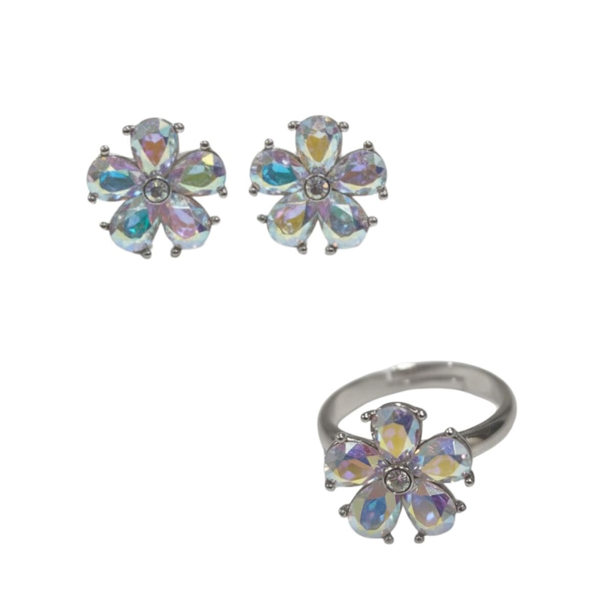Mayfer, Juego de Aretes y Anillo en Forma de Flor con Cristal Austríaco Mayfer, Juego de Aretes y Anillo en Forma de Flor con Cristal Austríaco