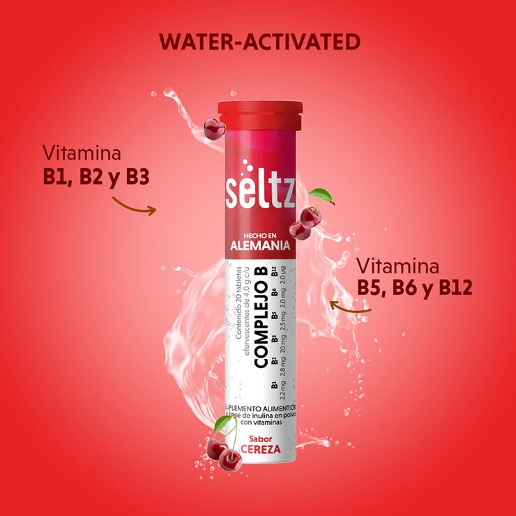 Seltz Complejo B 3 Tubos con 20 Tabletas Efervescentes c/u Sabor Cereza Seltz Complejo B 3 Tubos con 20 Tabletas Efervescentes c/u Sabor Cereza