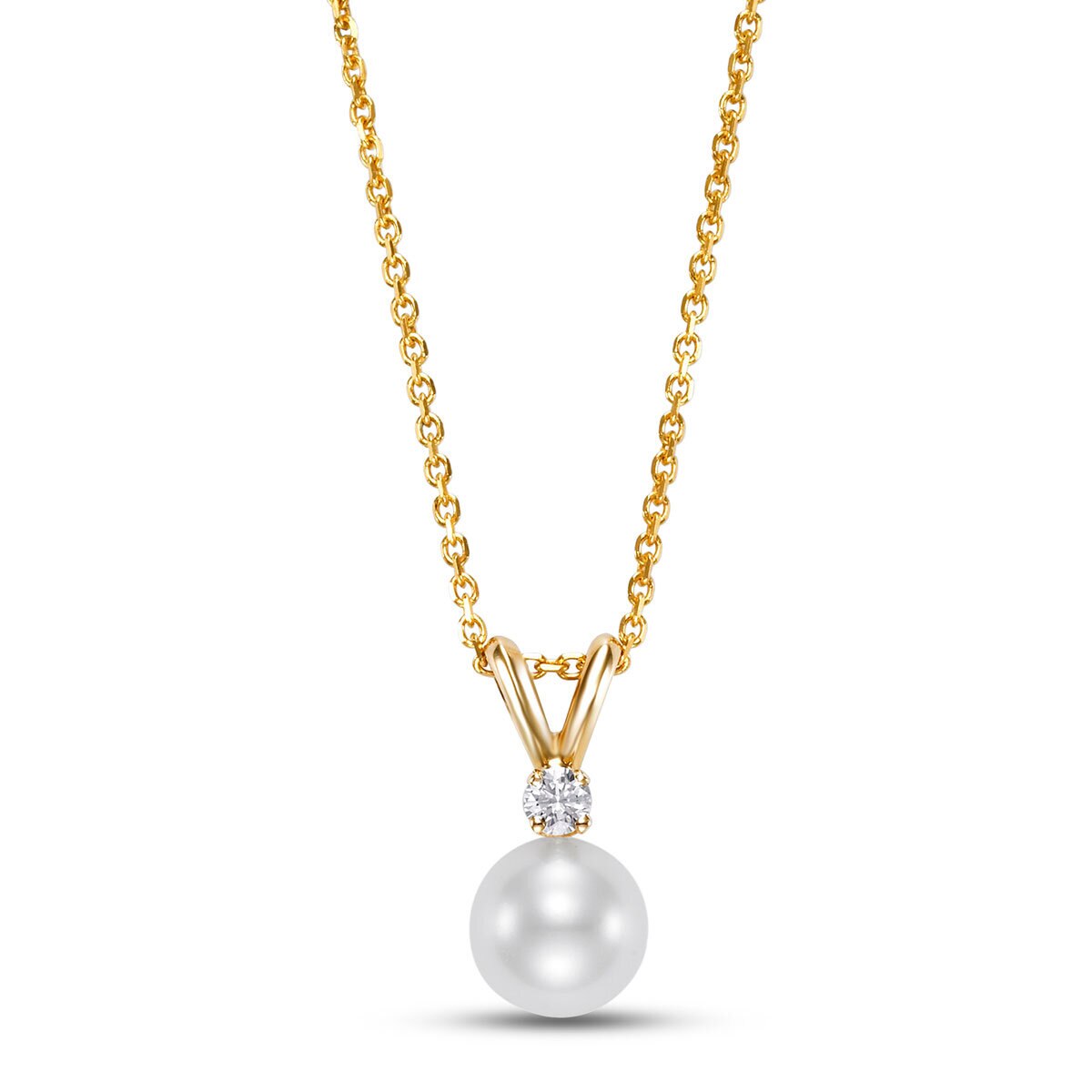 Collar de Perla con Diamante, 0.07ctw, Oro Amarillo de 14K